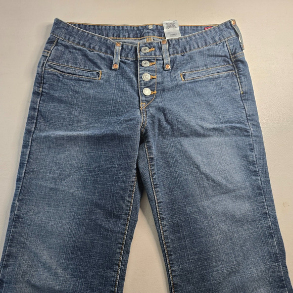 Levi's Jeans Junior's 7 Blue Super Low Button Fly Flare Medium Wash - Picture 12 of 16